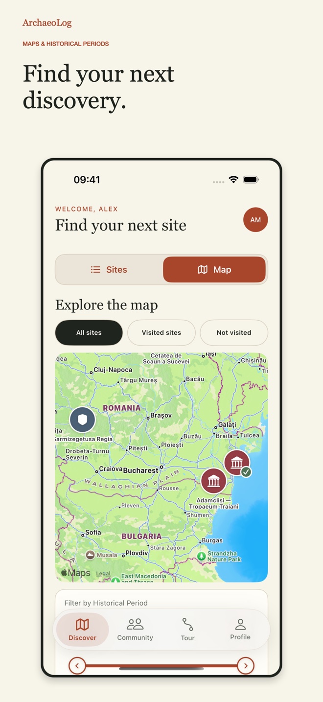 ArchaeoLog map with historical-period filters